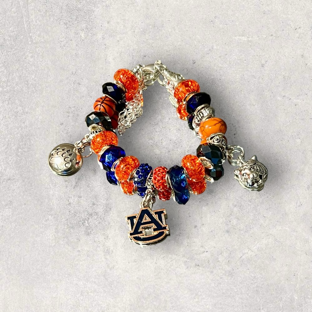 Auburn Tigers Inspired Beaded Charm Bracelet NCAA